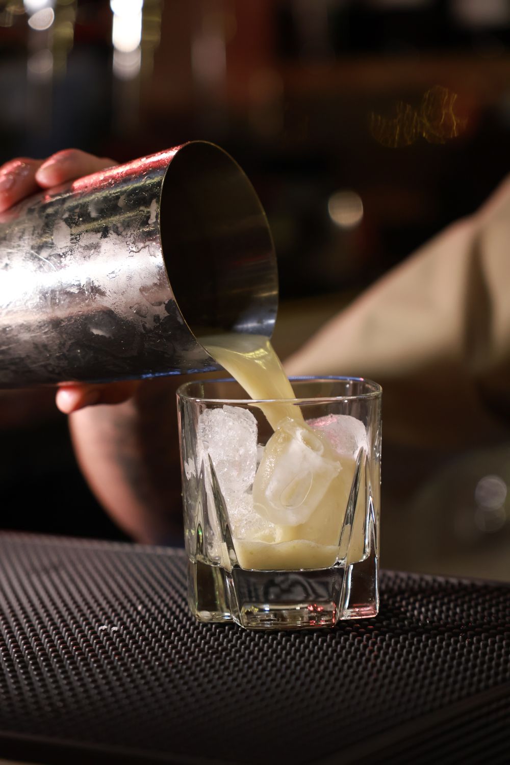 A cocktail strained from the shaker over ice at the Terrazza bar