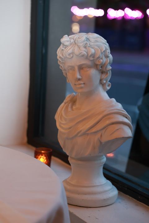 A bust in the window