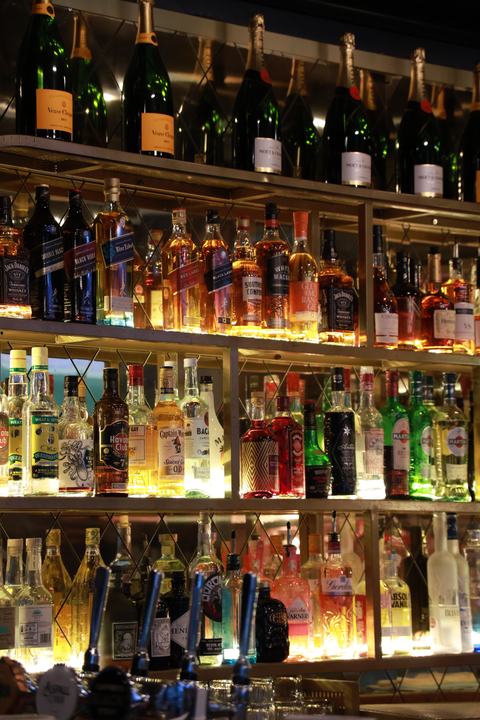 The back bar, lit up