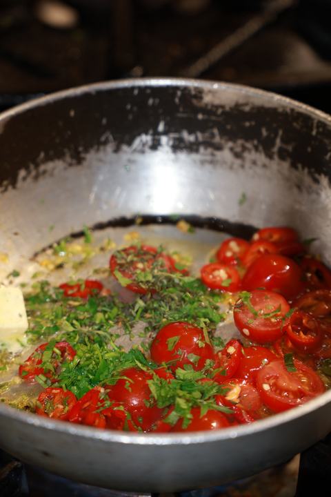 Fresh tomatoes in the pan