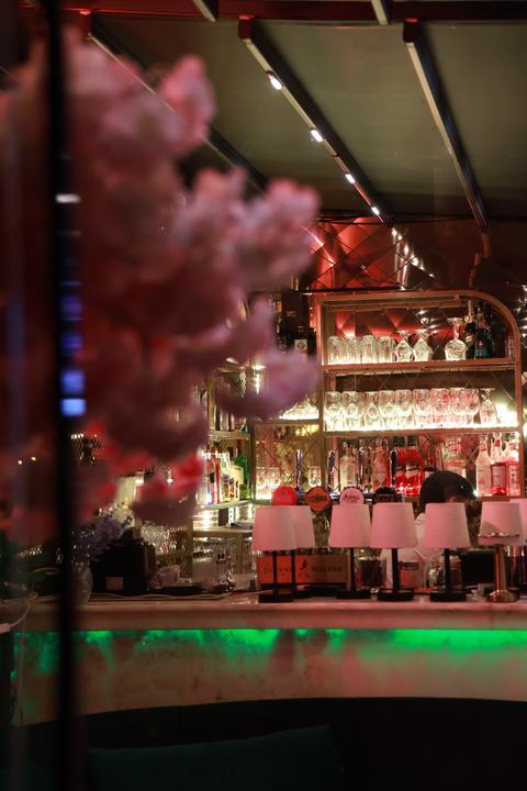 The rooftop bar at night